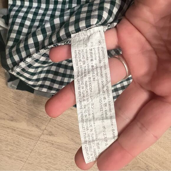 Zara Green Mixed Plaid Checkered Ruffle Detail Fall Button Down Blouse XS - Picture 4 of 5